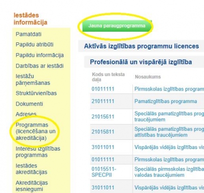 Paraugprogrammas licencēšana VIIS 1. attēls