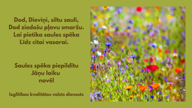 Izglītības kvalitātes valsts dienests novēl saules spēka piepildītu Jāņu laiku