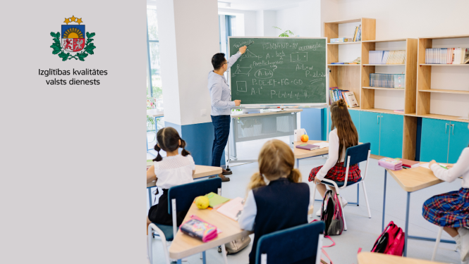 Skolēni mācību stundā, Izglītības kvalitātes valsts dienesta logo