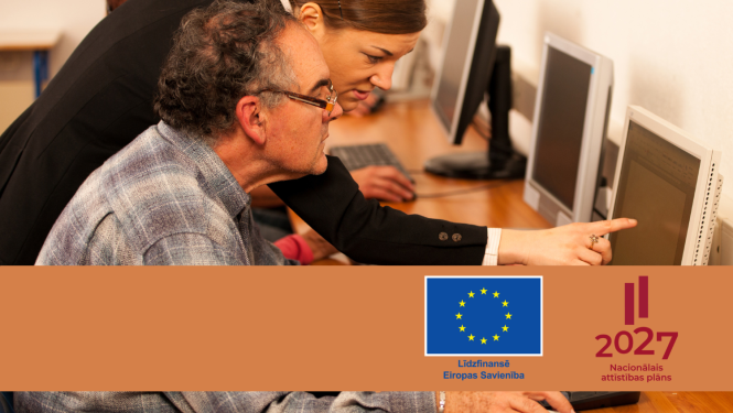 Cilvēki pie datoriem, Līdzfinansē Eiropas Savienība, Nacionālā ttīstības plāna logo