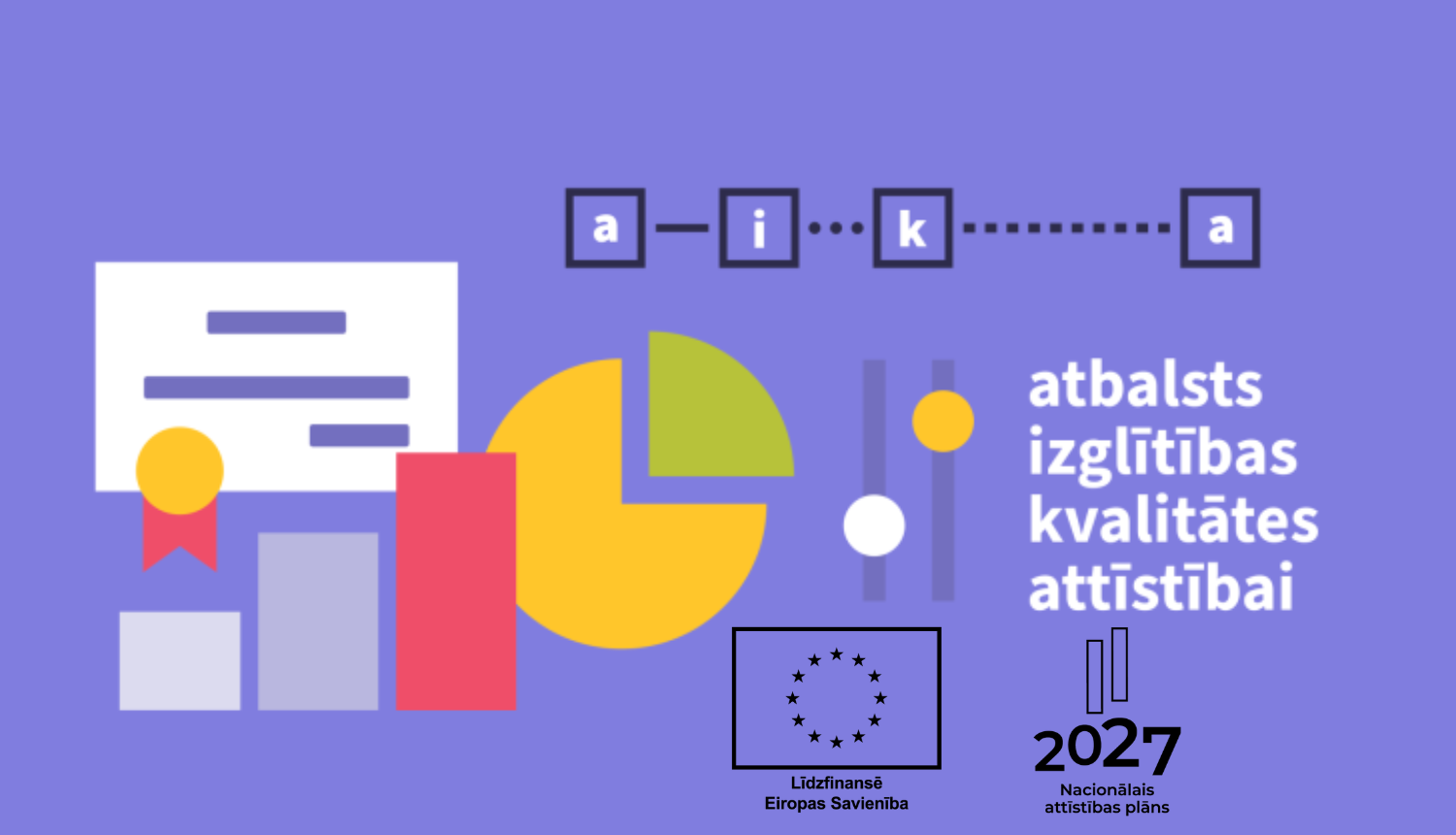 Atbalsts izglītības kvalitātes attīstībai, figūras, ES un Nacionālā attīstības plāna logo