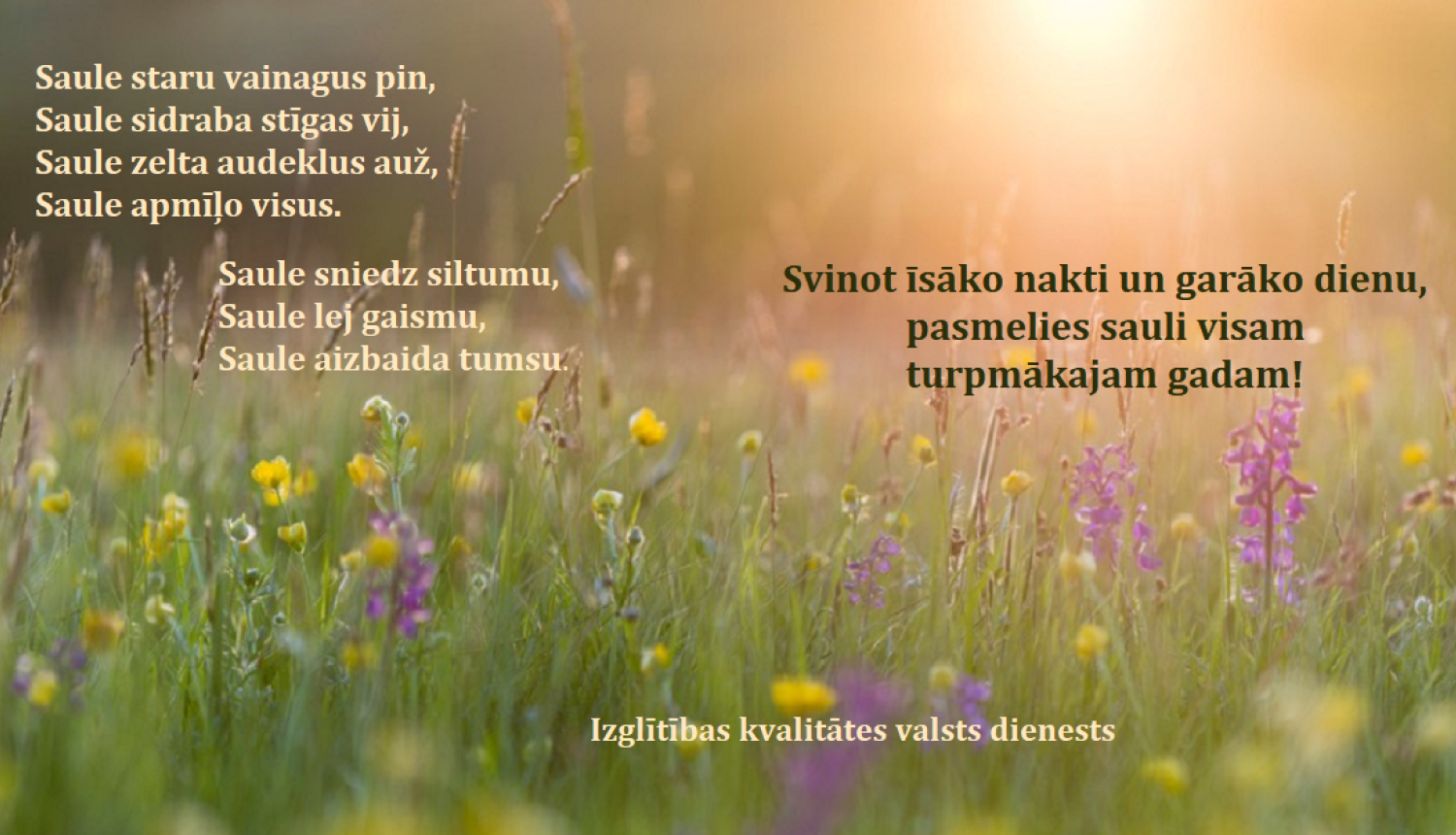 Izglītības  kvalitātes valsts dienests novēl saules pilnu Jāņu laiku